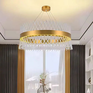 Candelabru Cristal Vienna Nobile, LED, 52W, Diametru 40cm, Lumina Calda/Rece/Neutra, Dimabil, Inaltime Reglabila, Auriu