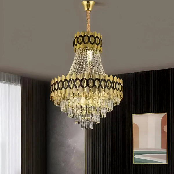 Candelabru Cristal Vienna Auriu Negru 10XE14 Inaltime Reglabila