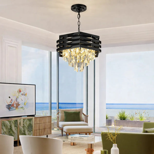Candelabru Cristal Atena Ø30cm 3xE14 Negru Inaltime Reglabila