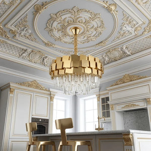 Candelabru auriu cu Cristale – Ø600×H370 mm, E27 max 60W × 10