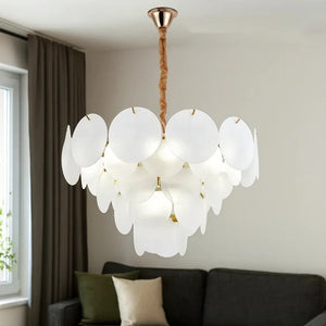 Candelabru modern Nice cu sticla mata – 10 becuri E27, Ø60×H36 cm