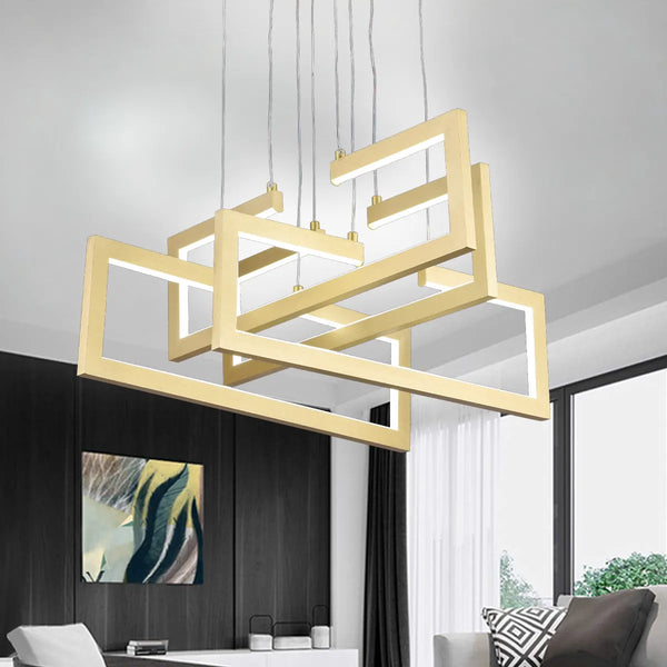 Lustra LED Lyon cu telecomanda ,Suspendata 96W, 4 Elemente, lumina Rece/Calda/Neutra, Dimabila, Inaltime Reglabila, Auriu