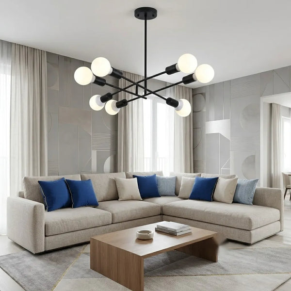 Lustra cu bec modern neagră cu 8 becuri – Geneva minimalist E27 –