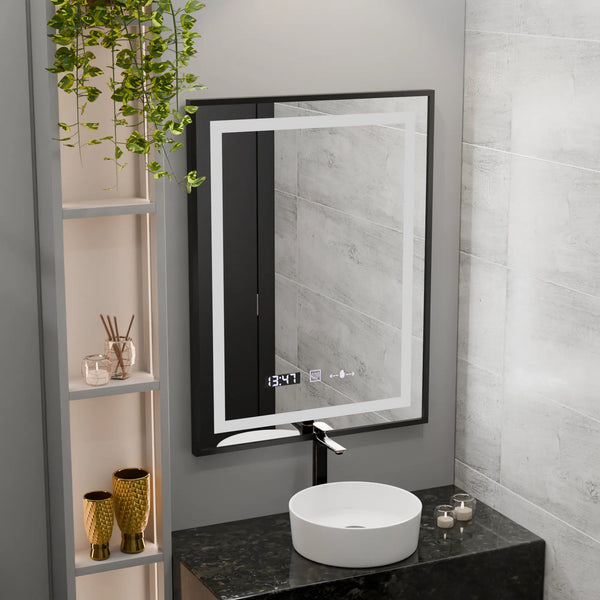 Oglinda LED Nice Rectangulara, 60x80cm, Verite Majeste Noir Motion Glow Marcello, Sistem Dezaburire, Ceas & Termometru, Dimabila