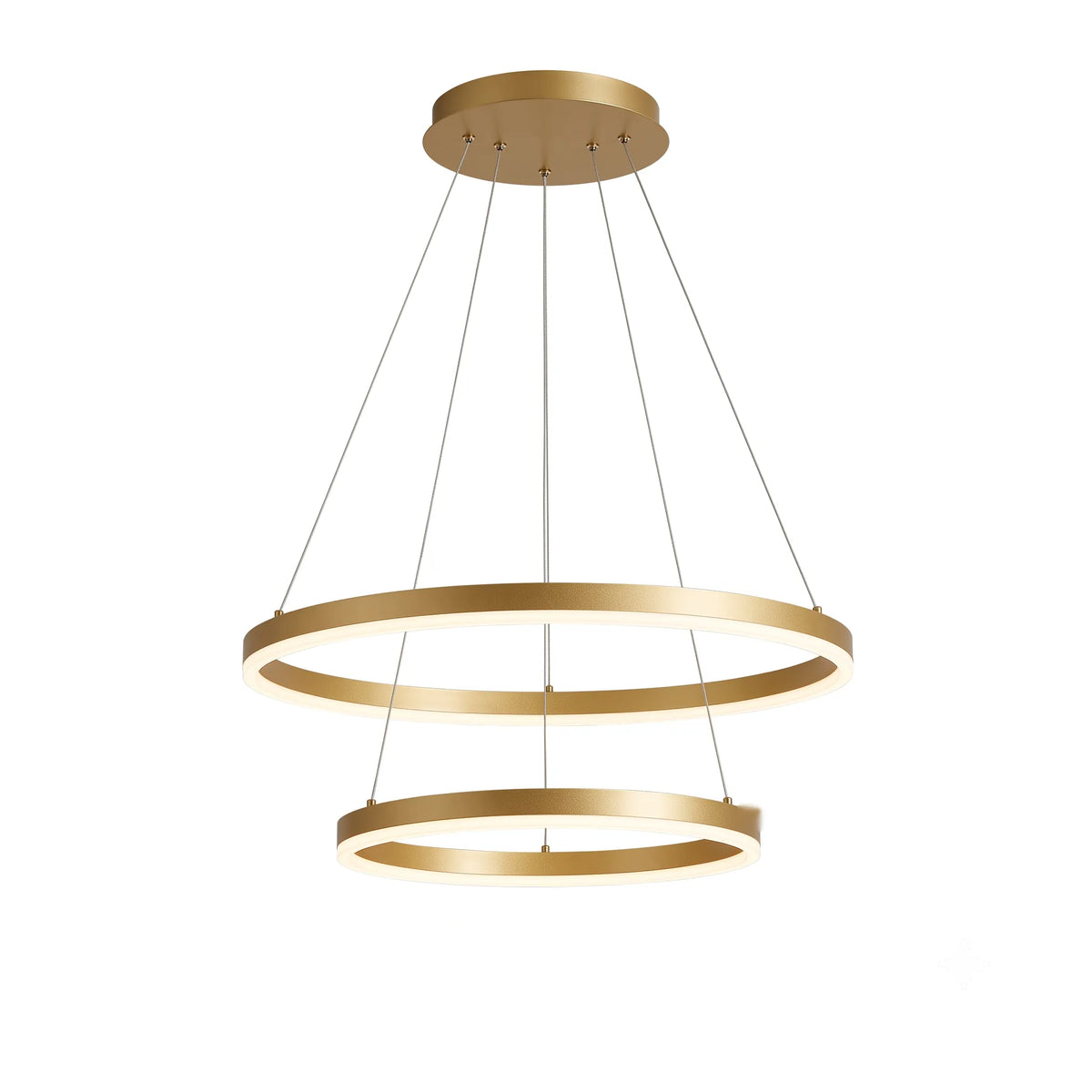 Pendul LED Nice cu 2 cercuri suspendate, 140W, Ø500×H1500 mm, lumină reglabilă 3000K–6500K, telecomandă inclusă, finisaj cafeniu închis (BK)