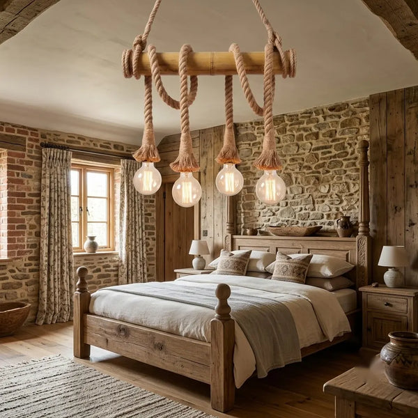 Pendul rustic Praga cu 4 becuri – Ø600×H500 mm, E27 max 60W
