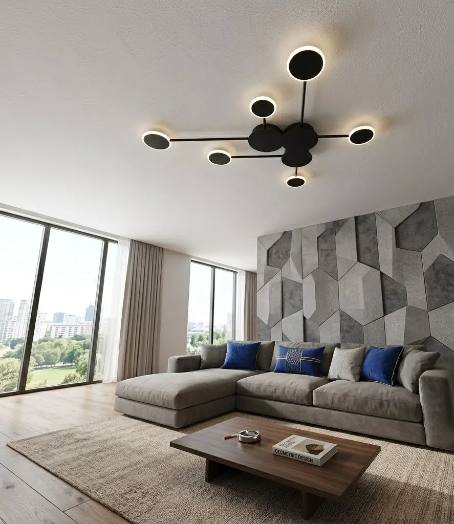 Aplica LED Milano neagra, design geometric, 36×2W, 860×770×40 mm,