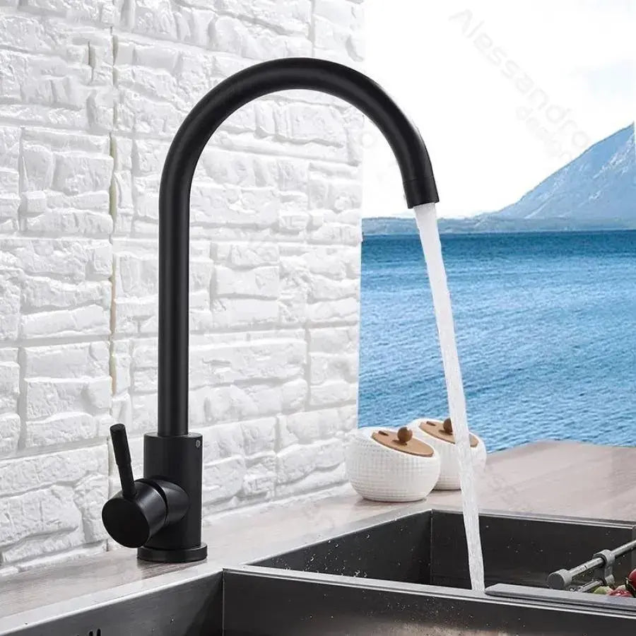 Baterie Bucatarie Madrid Pipa Pivotanta Cartus Ceramic Inox Negru Satin Racorduri Kit Fixare Incluse HS001