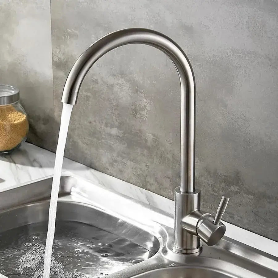 Baterie Bucatarie Milano Pipa Pivotanta Cartus Ceramic Inox Satinat Racorduri Kit Fixare Incluse CF001