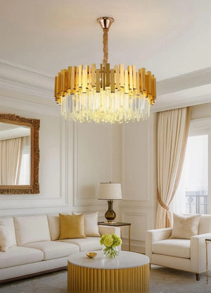 Candelabru Auriu Elena – 10×E27, Ø60 cm, Eleganta pentru Spatii Generoase