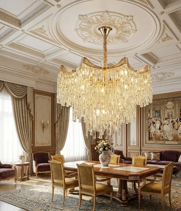 Candelabru Auriu Maria – 10×E27, Ø56 cm, Rafinament și Lumină Generoasă