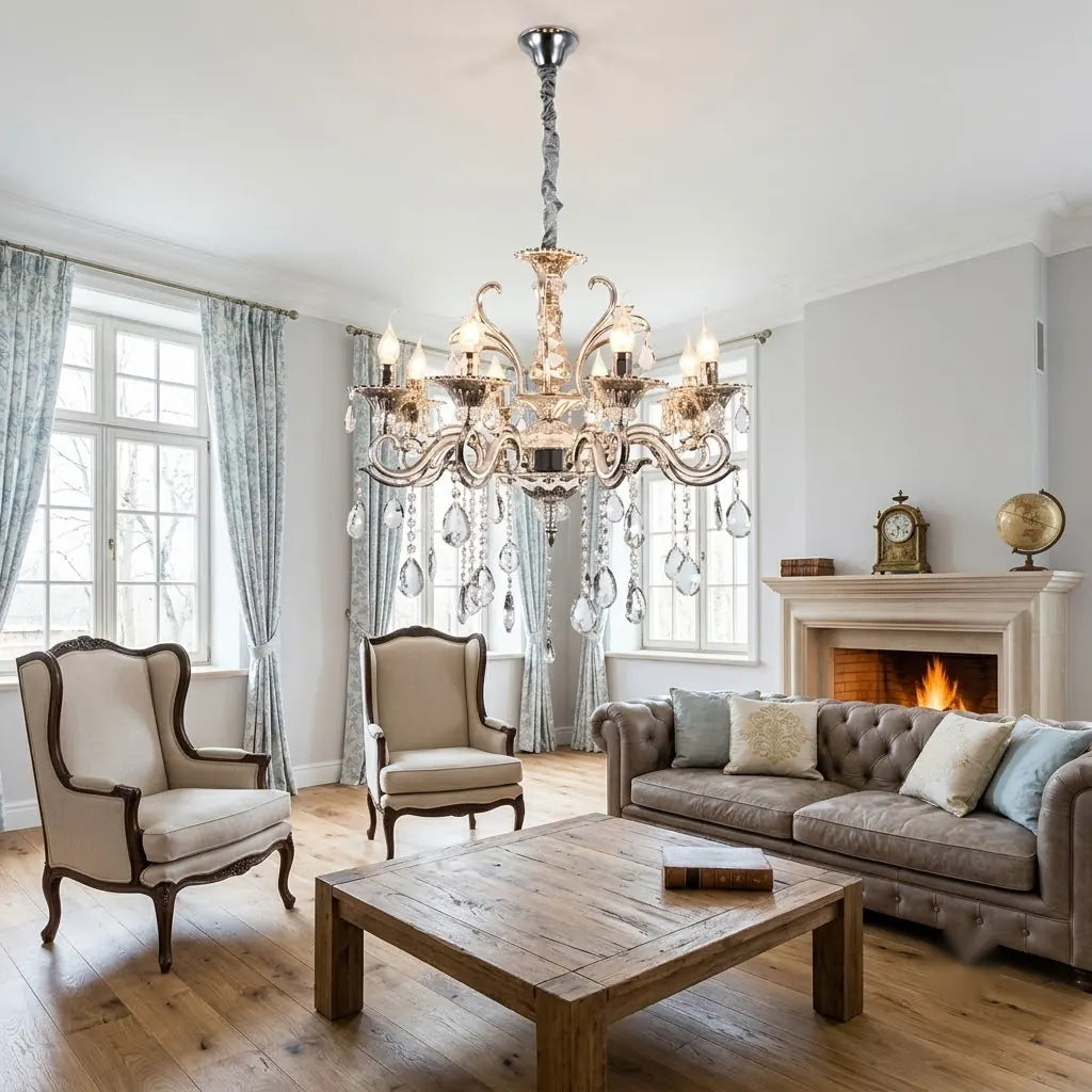 Candelabru Clasic Lyon, 8×E14, Ø71 cm, Stil Nobil și Cristale Decorative
