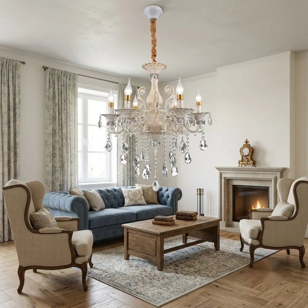 Candelabru Clasic Lisabona, 6×E14, Ø65 cm, Finisaj Argintiu Elegant