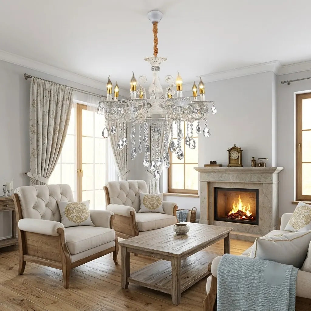 Candelabru Clasic Geneva – 8×E14, Ø74 cm, Finisaj Argintiu Elegant