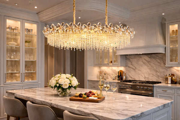 Candelabru Cristal Barcelona 20xE14, BLOSSOM Imperio 100x40cm, Auriu Lucios, Inaltime Reglabila, Metal si Cristal