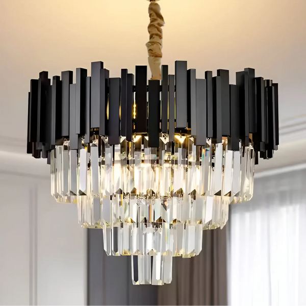 Candelabru Cristal Paris Nobile 5xE14, Diametru 40cm, Negru, Inaltime Reglabila