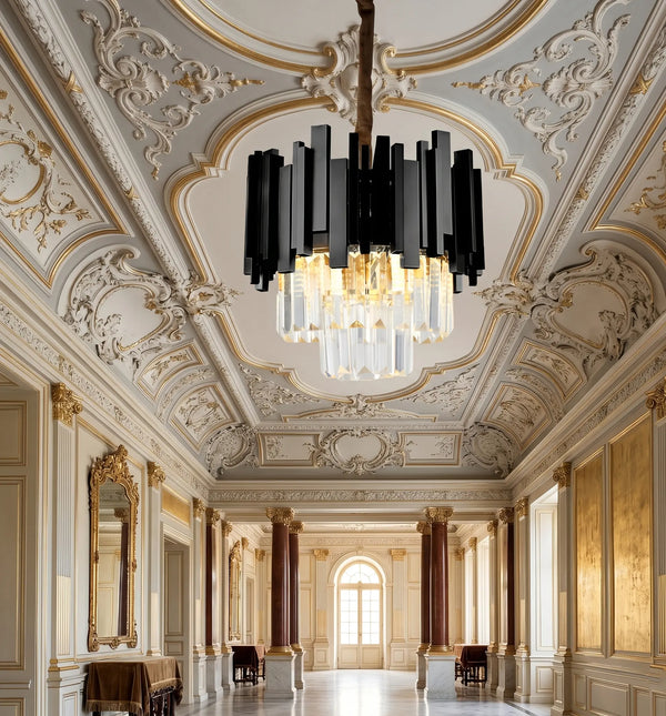Candelabru Cristal Porto Petito 3xE14, Diametru 30cm, Negru, Inaltime Reglabila