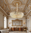 Candelabru Cristal Victoria, 4xE14, Auriu Lucios, Inaltime Reglabila, Metal si Cristal