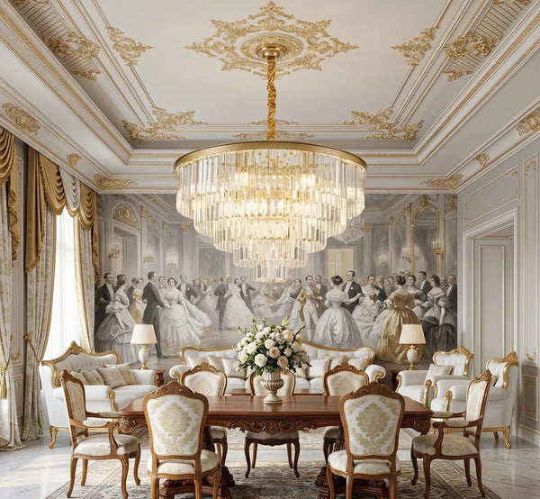 Candelabru Cristal Milano Eleganza 8xE14, Diametru 48cm, Auriu Mat