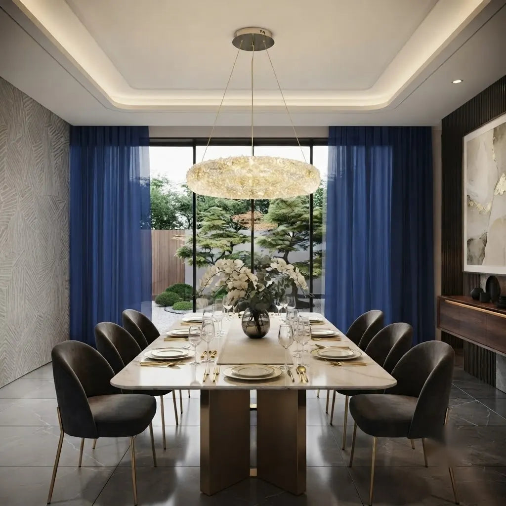 Candelabru LED Lyon Auriu – Ø500 mm, 88W, Design Circular cu Cristale