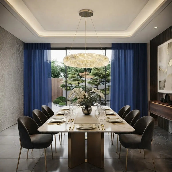 Candelabru LED Lyon Auriu – Ø500 mm, 88W, Design Circular cu Cristale