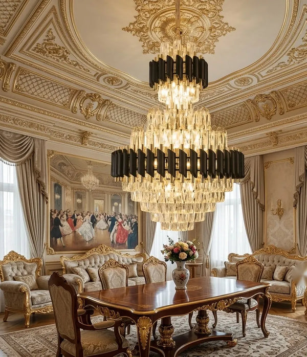 Candelabru Lux 60cm Paris Auriu Cristale 15 Becuri
