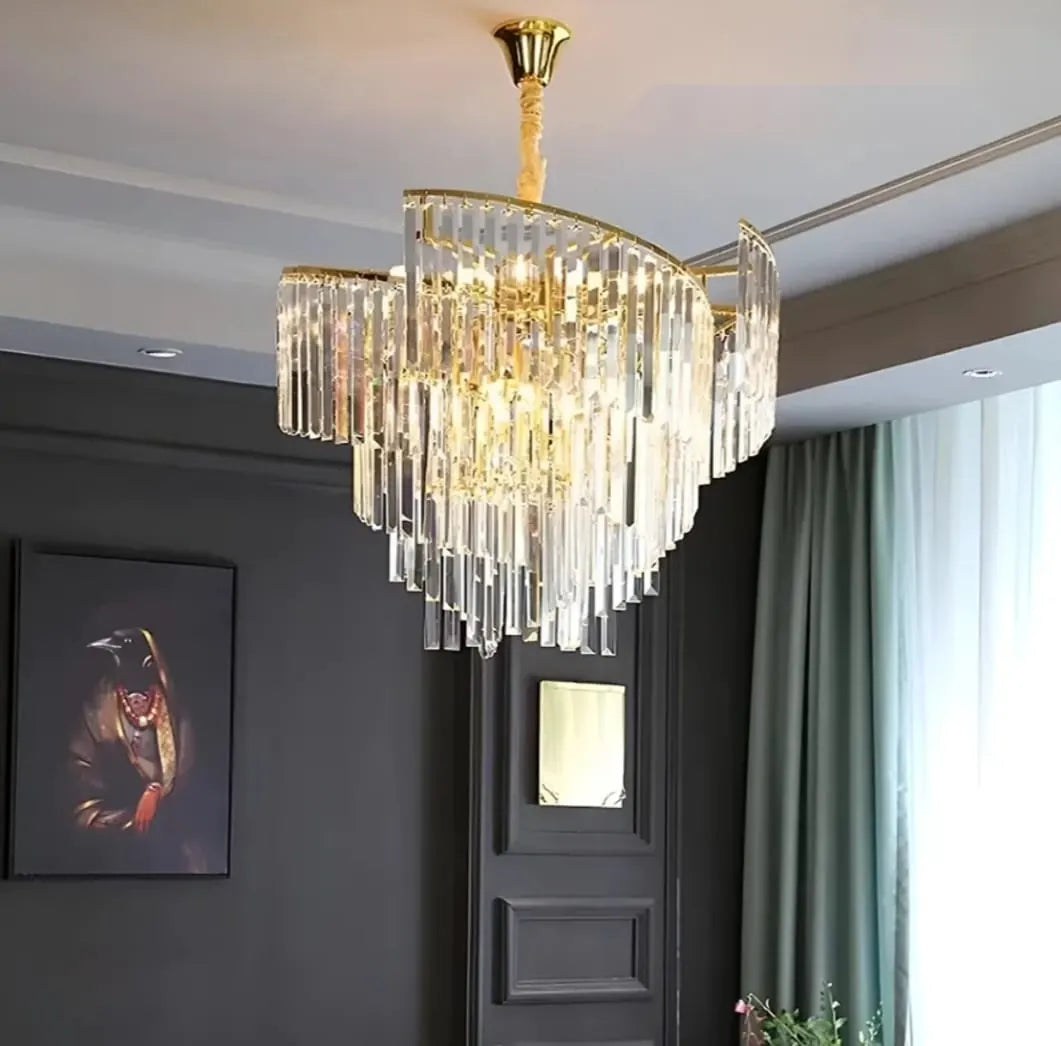 Candelabru Viena – Ø470×H380 mm, 6 becuri E27, cristale și structura aurie