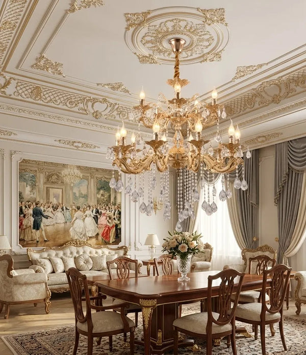Candelabru clasic Atena cu 15 brate – finisaj auriu, soclu E14