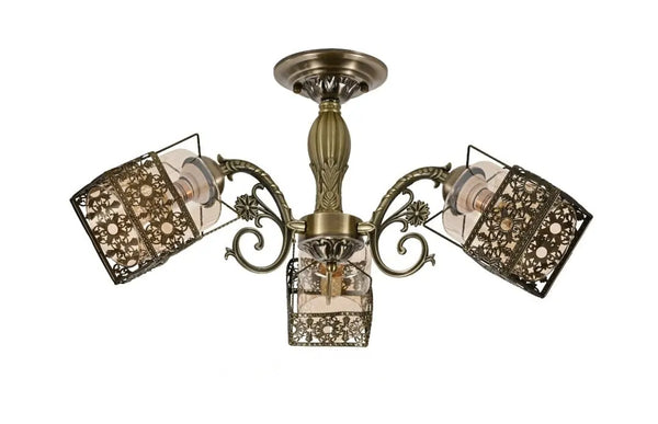 Candelabru clasic Ana vintage 3 becuri, Ø640×H300 mm, suport E27, finisaj bronz antic, fără telecomandă