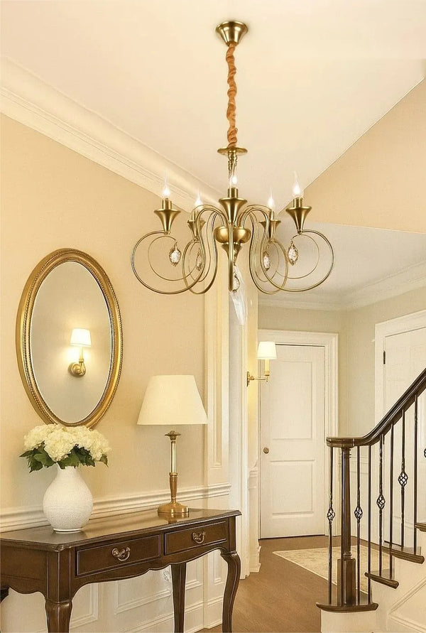 Candelabru cu 5 brațe Nice, cupru antic, Ø450×H430 mm, design clasic cu cristale decorative