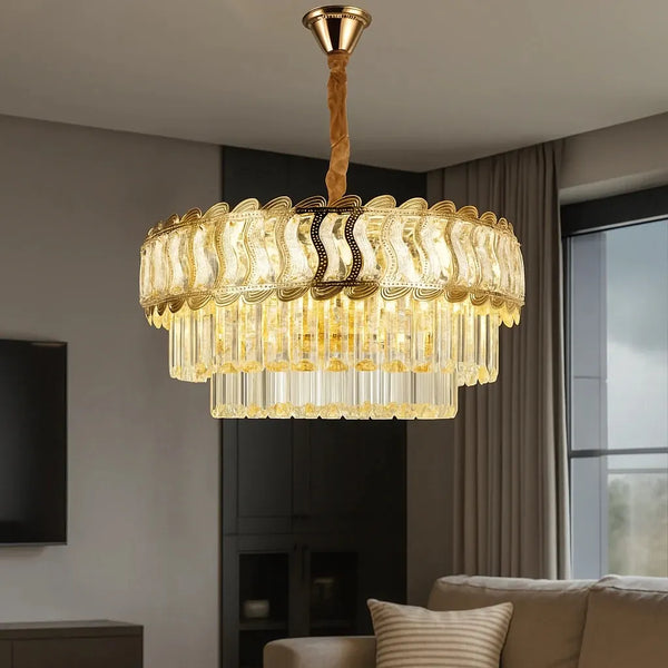 Candelabru Elena cu cristale – 8 surse E27, Ø500 mm, finisaj auriu
