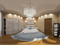 Candelabru Praga cristale fațetate, 6 becuri E27, Ø400×H380 mm, finisaj auriu, design în cascadă