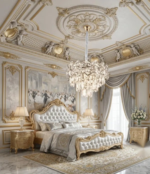 Candelabru elegant, Geneva | 4x E27, Ø30 cm, Cristale clare + finisaj auriu deschis