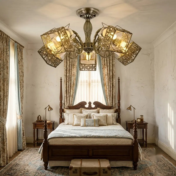 Candelabru vintage Valencia cu 5 brațe, Ø640×H300 mm, suport E27 max 60W, finisaj bronz antic, fără telecomandă