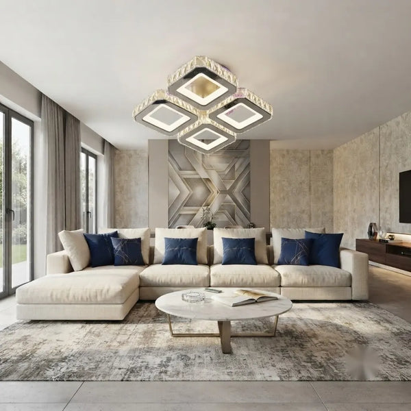 Lustră LED 2+2 Napoli – Design Modern Alb cu Insertii Cromate