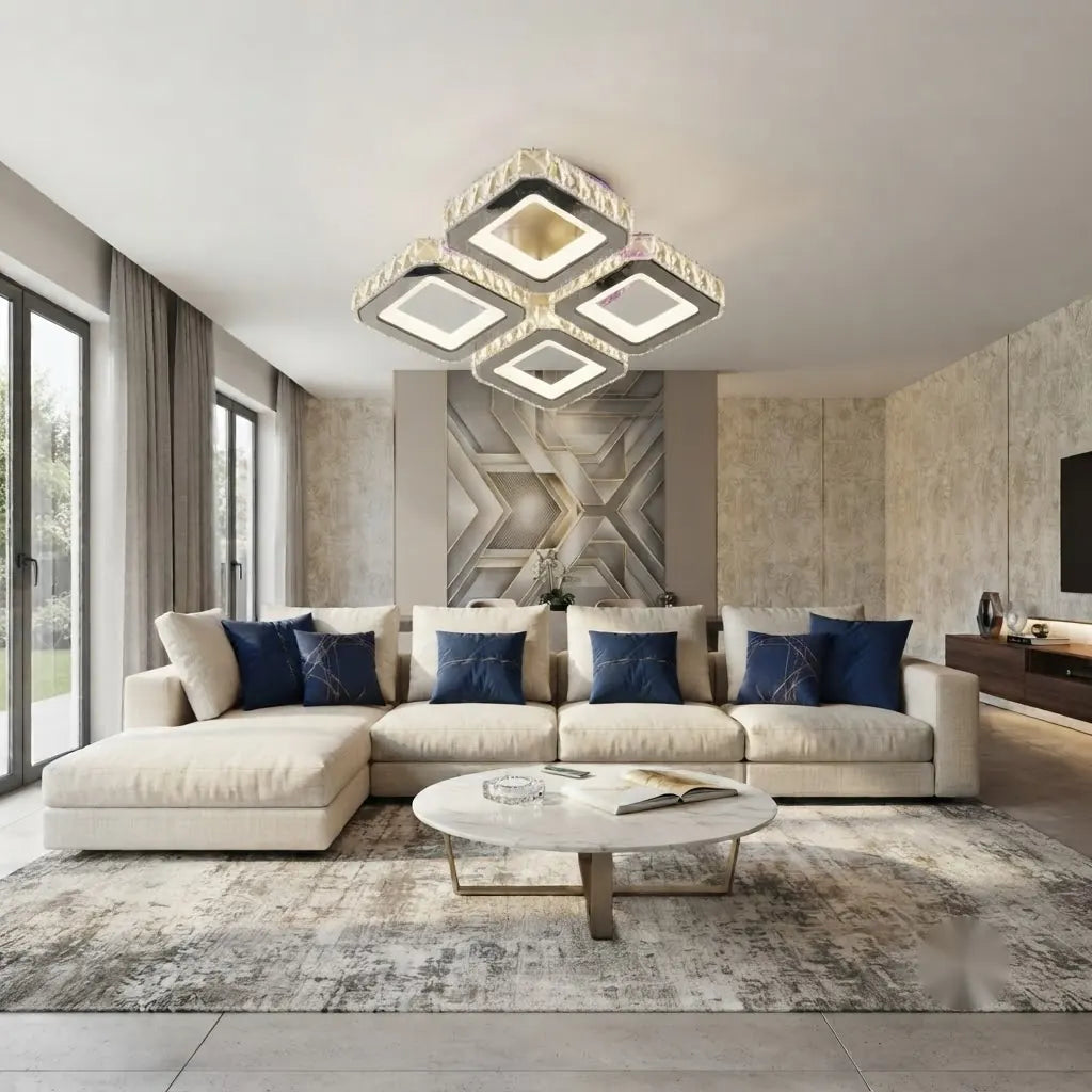 Lustra LED 2+2 Verona – Design Modern Alb cu Insertii Cromate