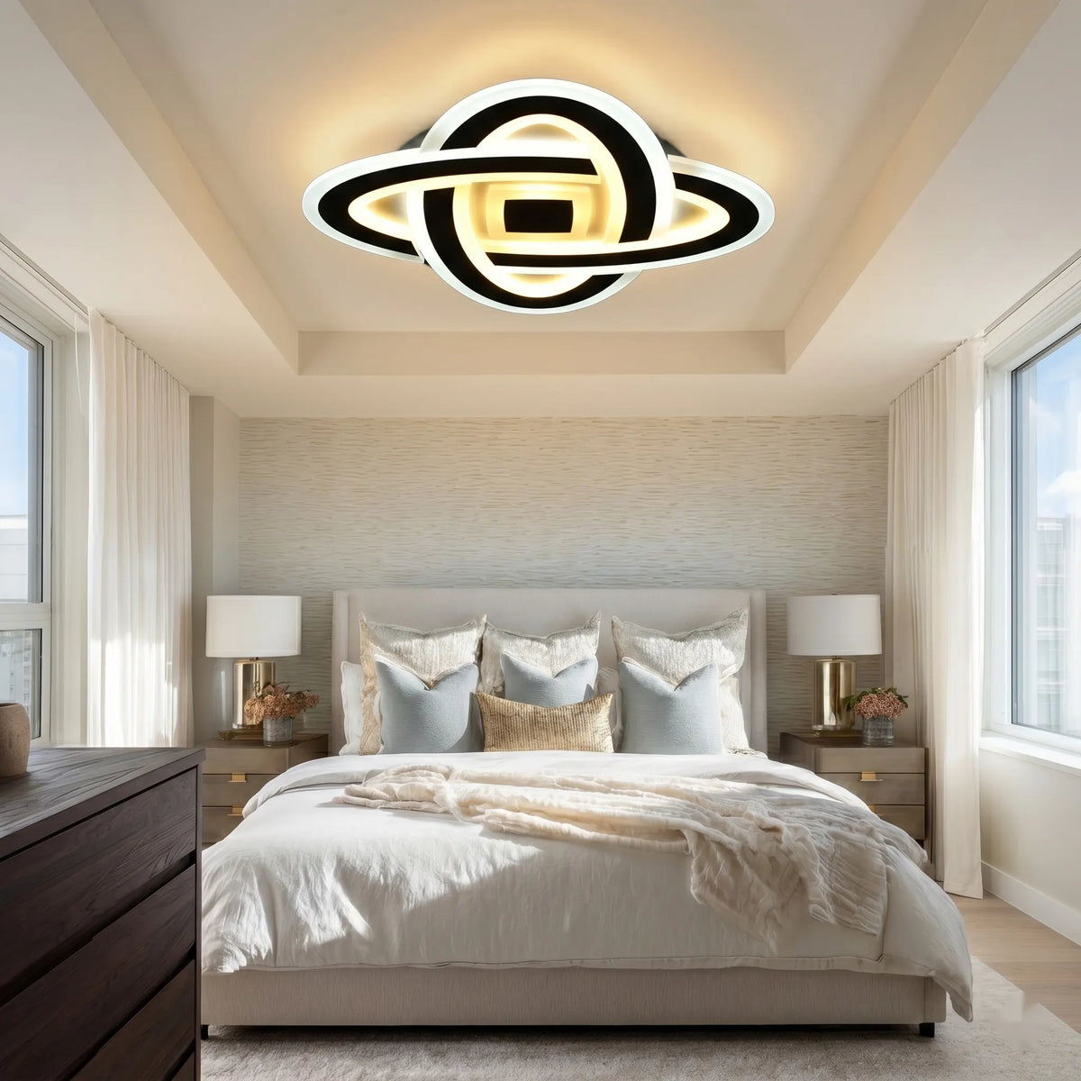 Lustra LED Venetia 44W, Diametru 23cm, lumina Rece/Calda/Neutra 3000K/4000K/6000K, Negru, Metal si Acril