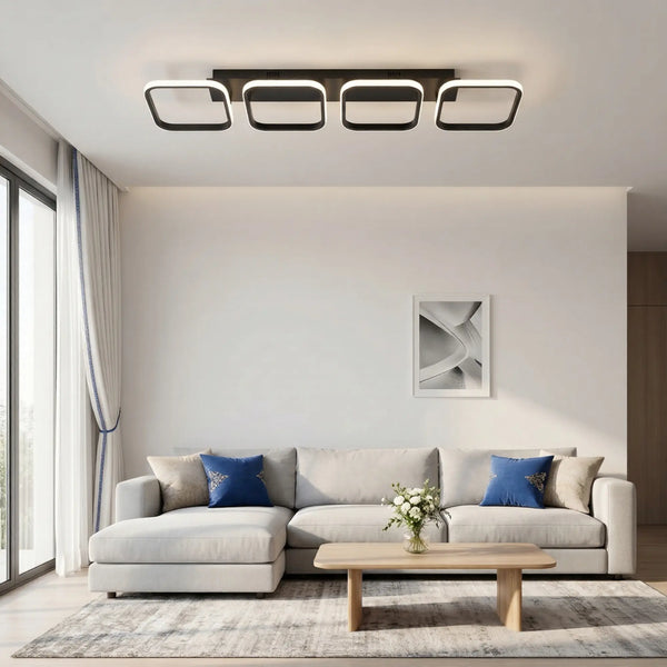 Lustra LED Florenta 45W, 4 Patrate, Liniara, lumina Rece/Calda/Neutra, Neagra