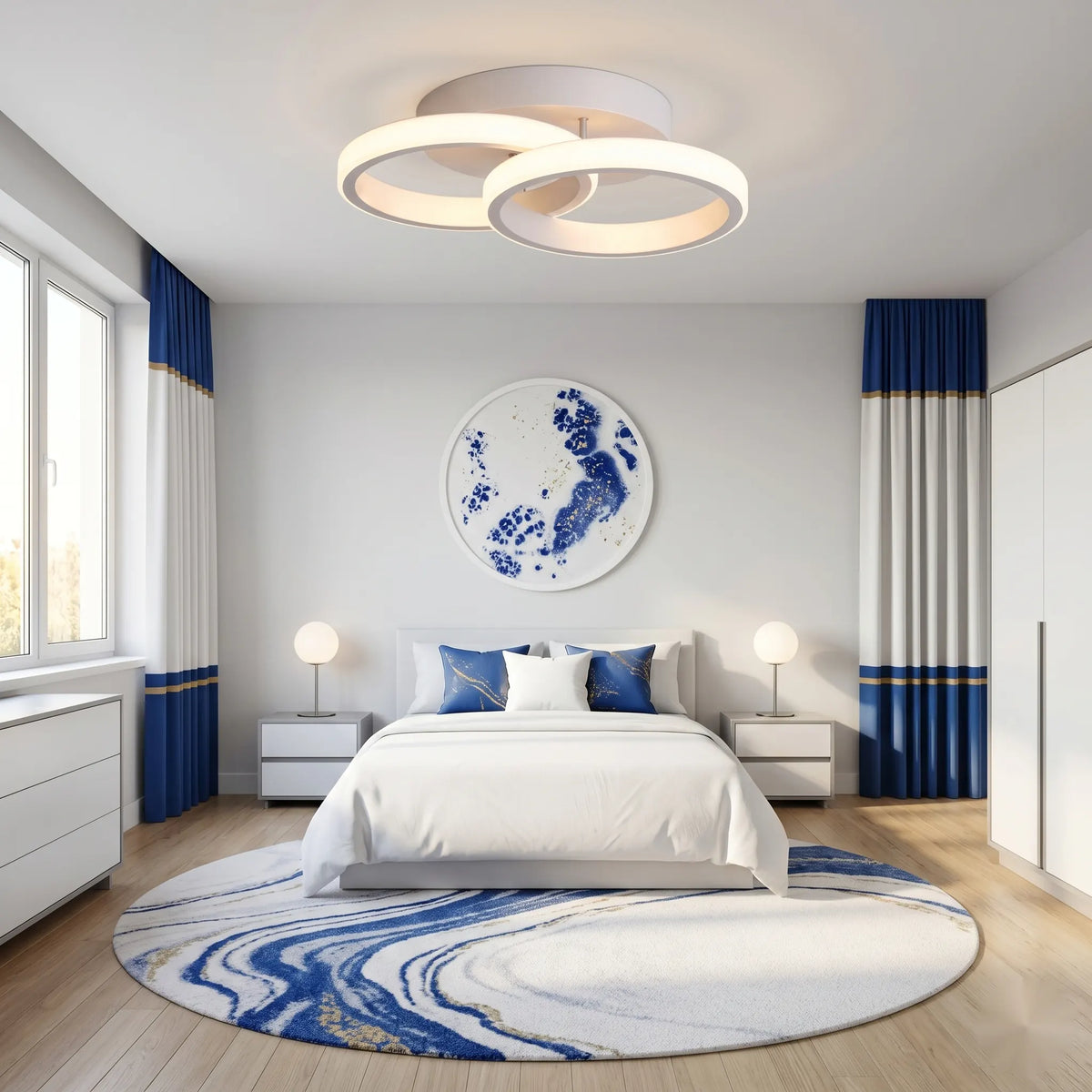 Lustra LED Vienna CIRCULA 21W, 2 Cercuri, Rame Metalice, lumina Rece/Calda/Neutra, Alb