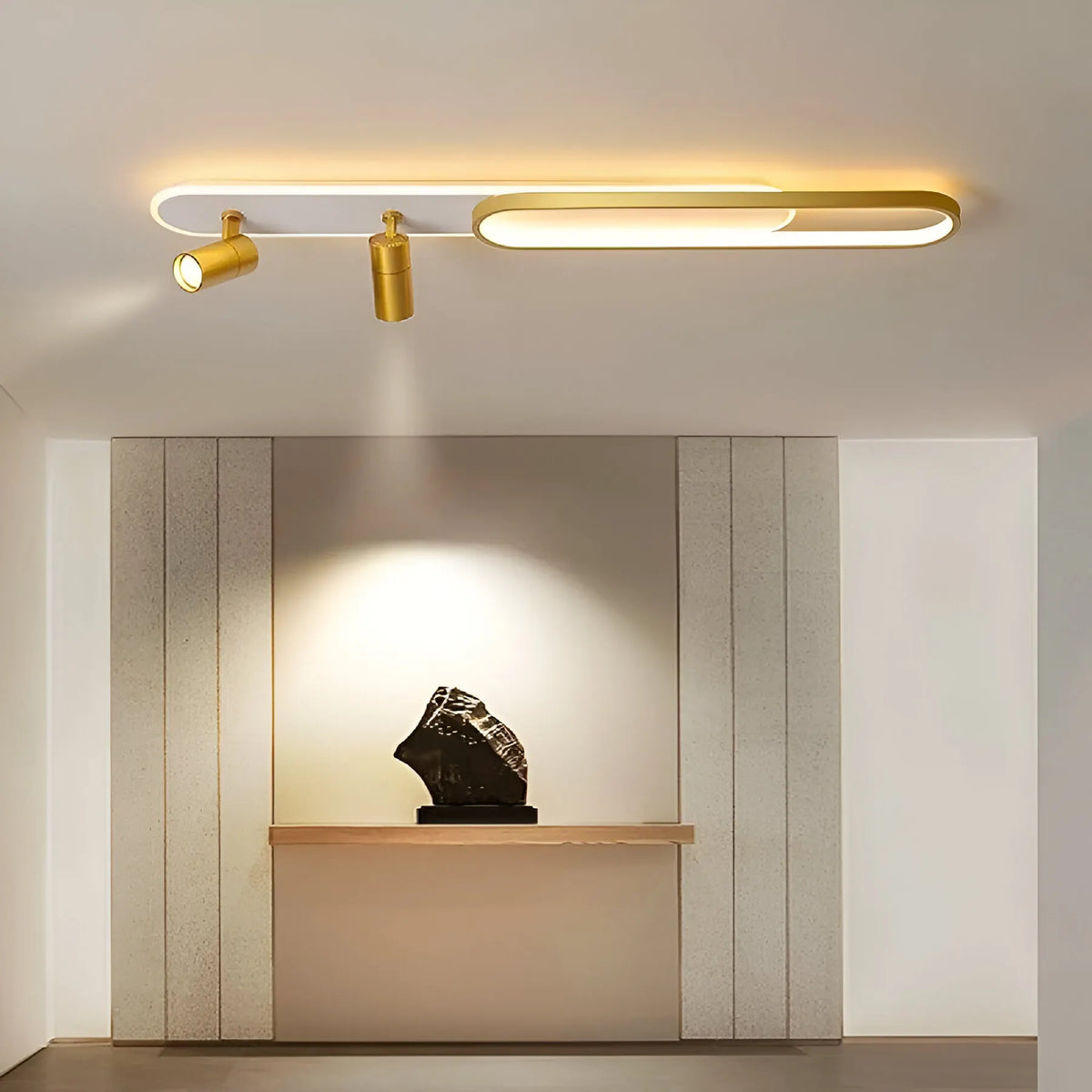 Lustra LED Madrid cu Proiector Reglabil, 66W, lumina Rece/Calda/Neutra, Auriu Lucios