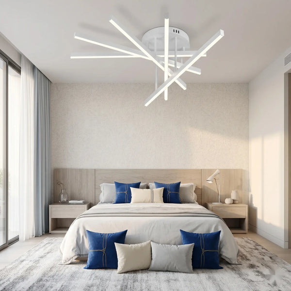 Lustra LED cu Telecomanda Valencia, 68W, 5 Elemente, Lumina Rece/Clada/Neutra, Dimabila, Alb