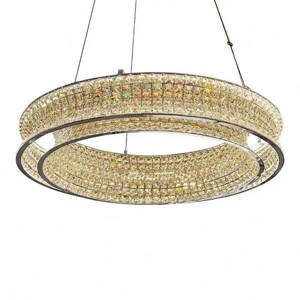 Lustra LED Elena cu Telecomanda, LLC160/500CH, Cristal si Metal, 54W, 1 Cerc, Dimabila, Inaltime Reglabila, Lumina Rece/Calda/Neutra, Iluminat Luxos