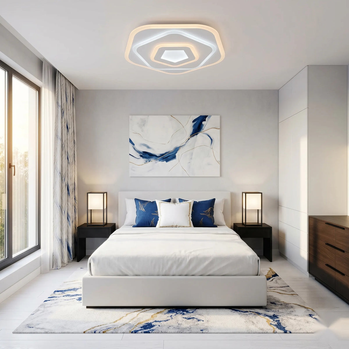 Lustra LED cu Telecomanda Roma 59W, 40cm, Lumina Rece/Calda/Neutra 3000K/4000K/6000K, Alb, Metal si Acril