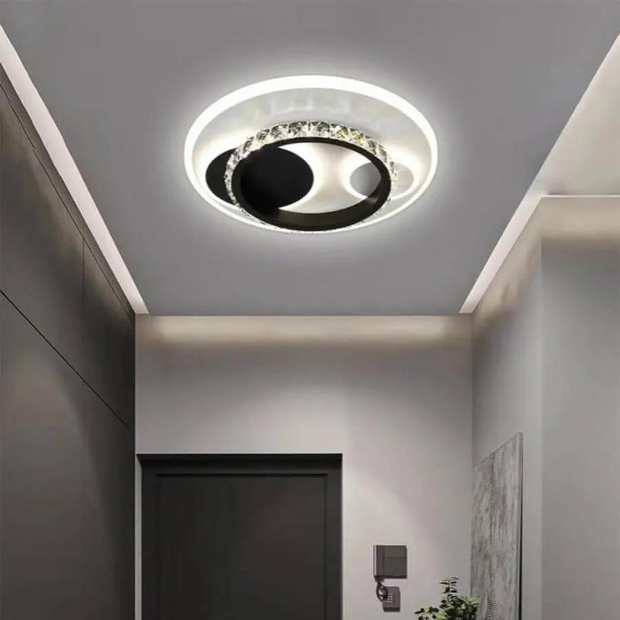 Lustra LED cu cristal Valencia 39W, Rotunda, lumina Rece/Calda/Neutra, Negru