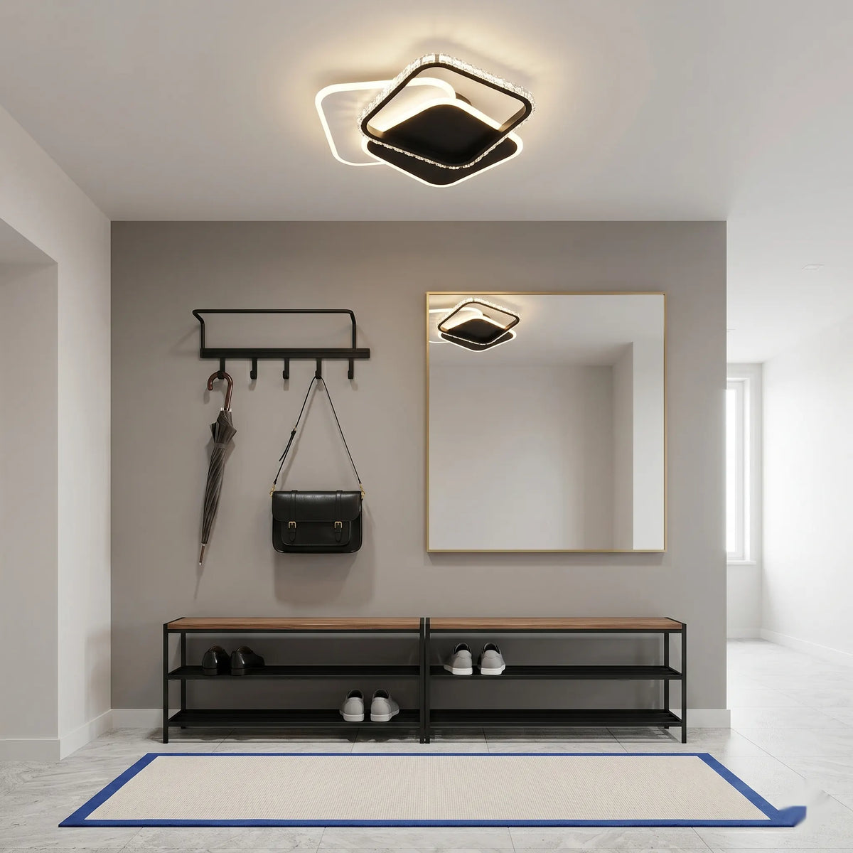 Lustra LED cu cristal Victoria 39W, 3 Patrate, lumina Rece/Calda/Neutra, Negru