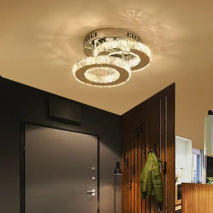 Lustra LED cu cristal Geneva ROTONDA 26W, 2 Cercuri, lumina Rece/Calda/Neutra, Crom Lucios