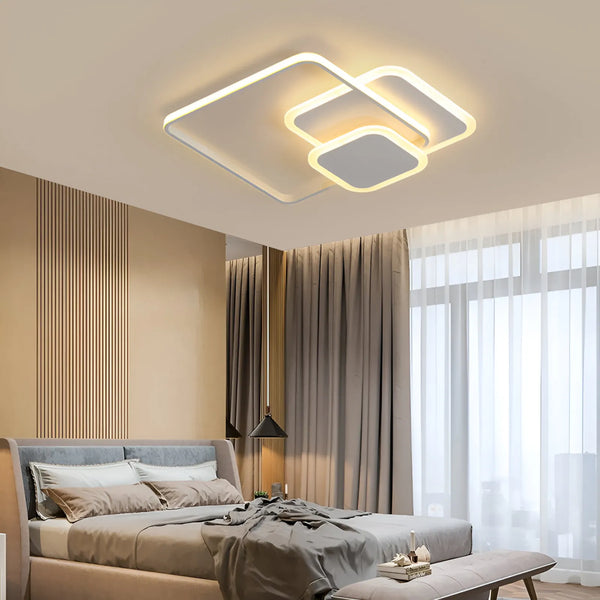Lustra LED cu telecomanda Verona 75W, 3 Patrate, lumina Rece/Calda/Neutra, Dimabila, Alb