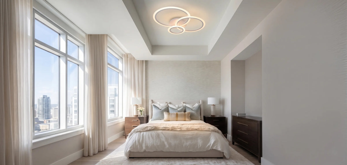 Lustra LED cu telecomanda Barcelona 40W, 3 Cercuri, lumina Rece/Calda/Neutra, Dimabila, Alb, Metal si Acril