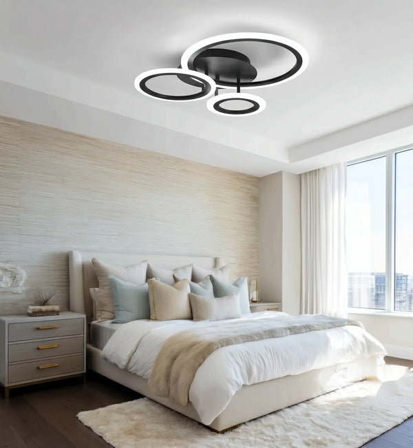 Lustra LED cu telecomanda Valencia 40W, 3 Cercuri, lumina Rece/Calda/Neutra, Dimabila, Negru