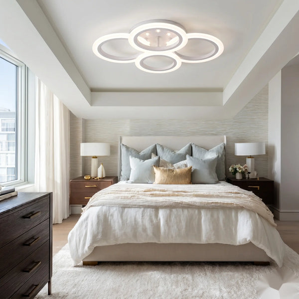 Lustra LED cu telecomanda Barcelona 43W, 4 Cercuri, lumina Rece/Calda/Neutra, Dimabila, Alb